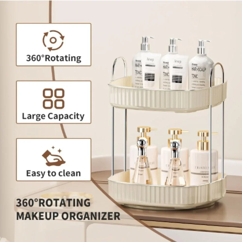 2 Tiers - 360° Turntable Makeup Organizer - Lazy Susan Cosmetics Storage